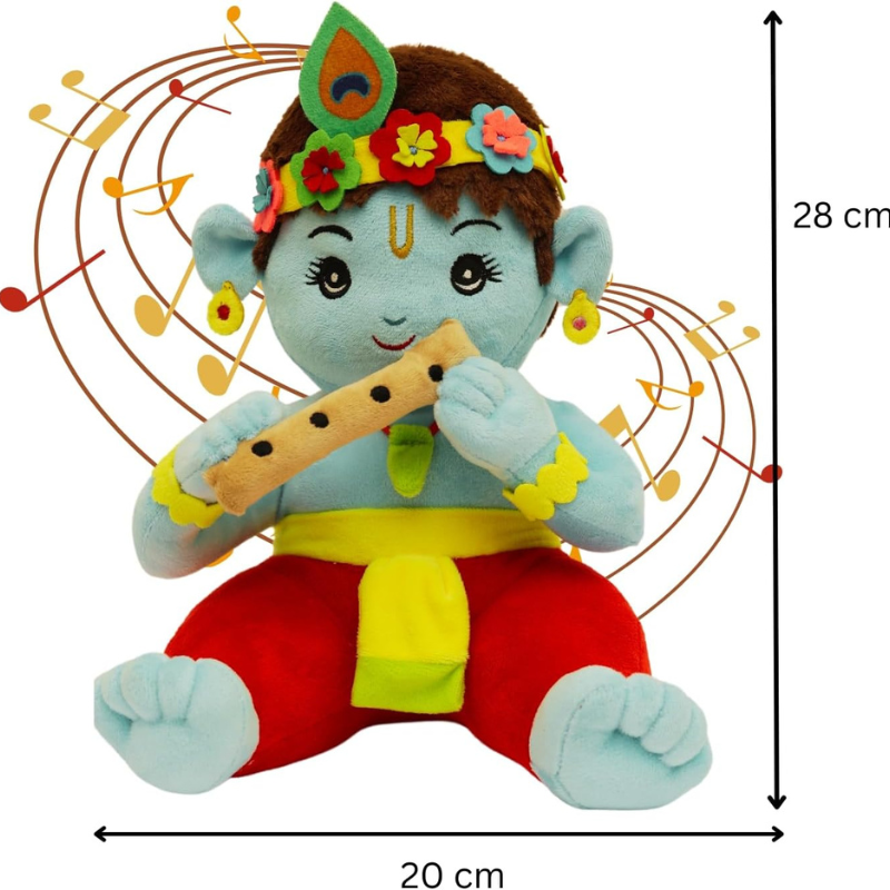 Musical Baby Krishna Plush Toy – Soft And Mantra Chanting-Flower Teddy Bear