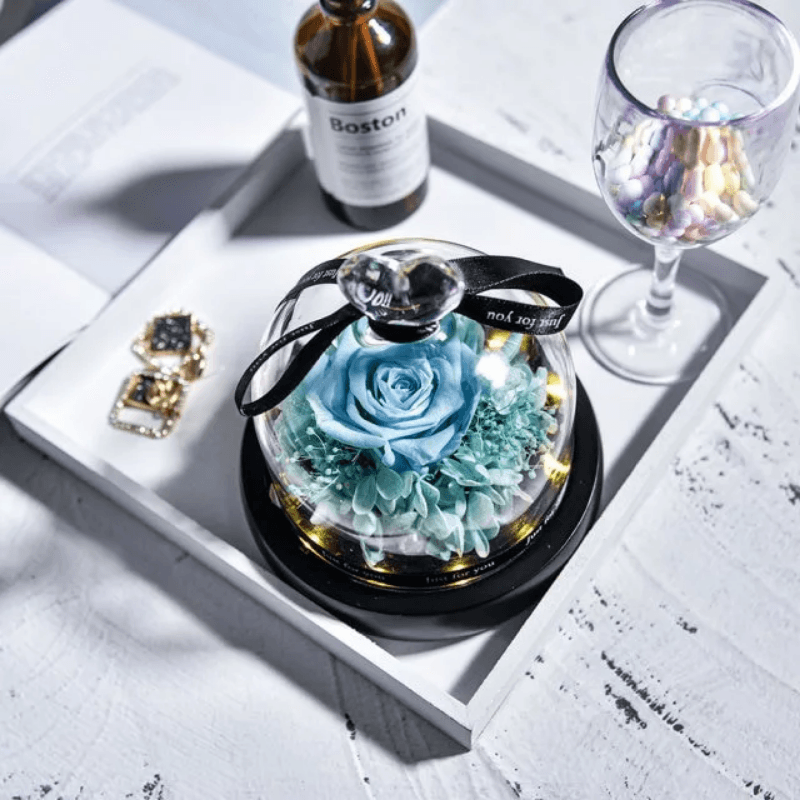 Mini Preserved Rose In Glass Dome-Flower Teddy Bear