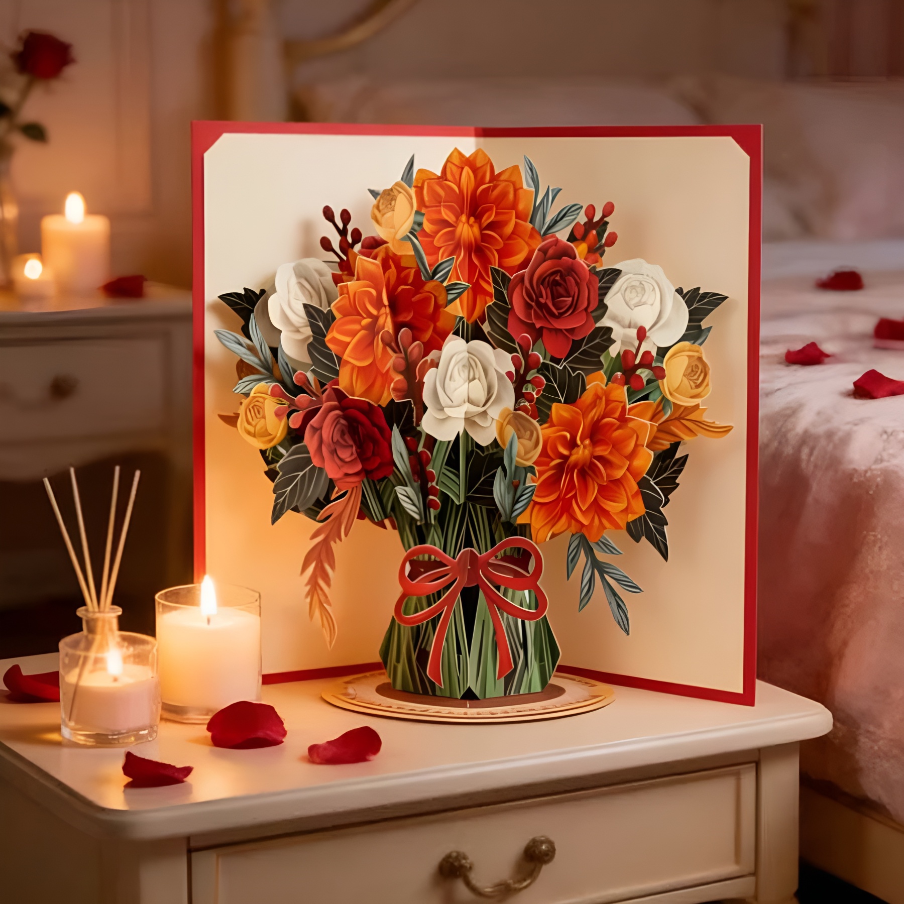 Personalized 3D Pop Up Flower Card With Everlasting Bloom Design And Message Space