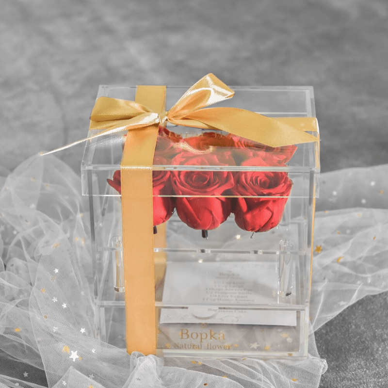 Acrylic Preserved Rose Box – Timeless Floral for Loved Ones-Flower Teddy Bear