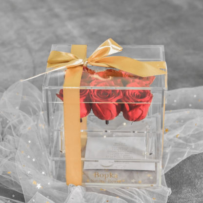 Acrylic Preserved Rose Box – Timeless Floral for Loved Ones - Flower Teddy Bear
