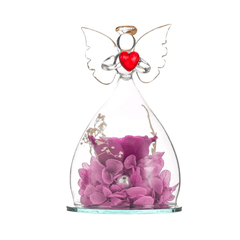 Preserved Rose Angel Dome – Elegant And Aesthetic Winter Gift-Flower Teddy Bear
