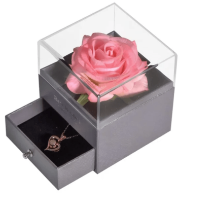 Acrylic Single Silk Rose Box – A Romantic Surprise - Flower Teddy Bear