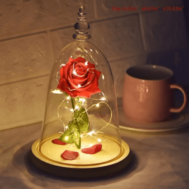 Preserved Rose Glass Dome – Elegant Eternal Floral Gift-Flower Teddy Bear