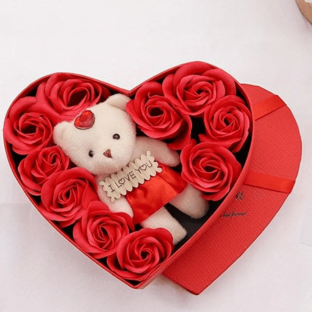 Teddy Bear With Handmade Soap Roses-Flower Teddy Bear