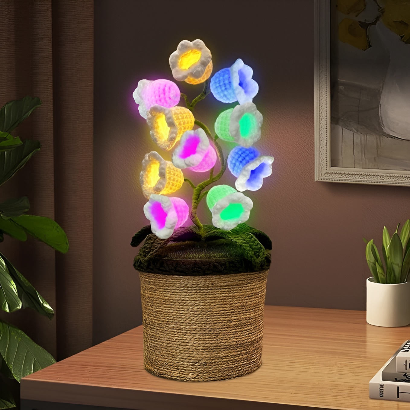 Warm Light Handmade Crochet Artificial Flower Lamp