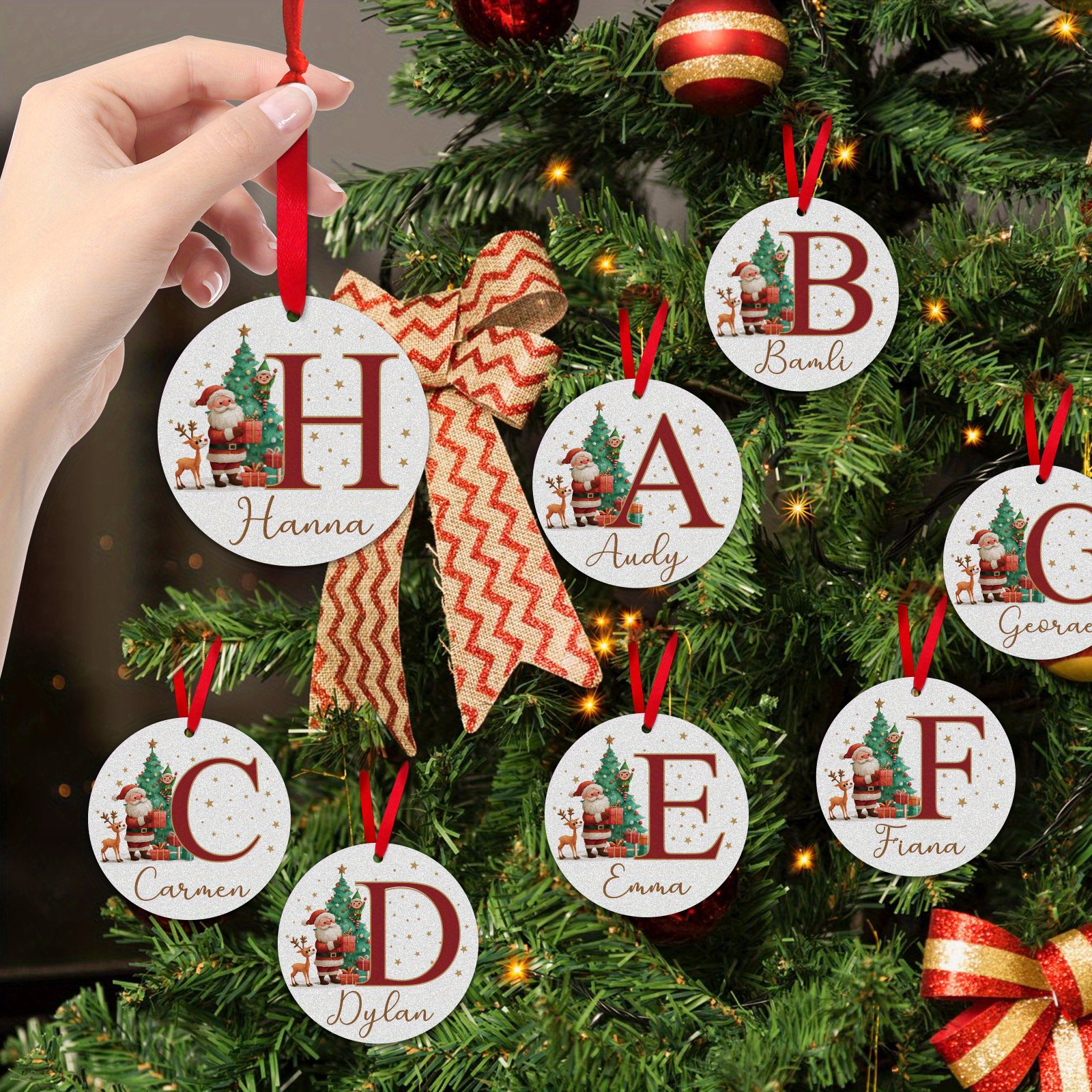 2D Flat - 1pc Personalized Christmas Silver Glitter A-Z Letter Decorative Hanging Ornament