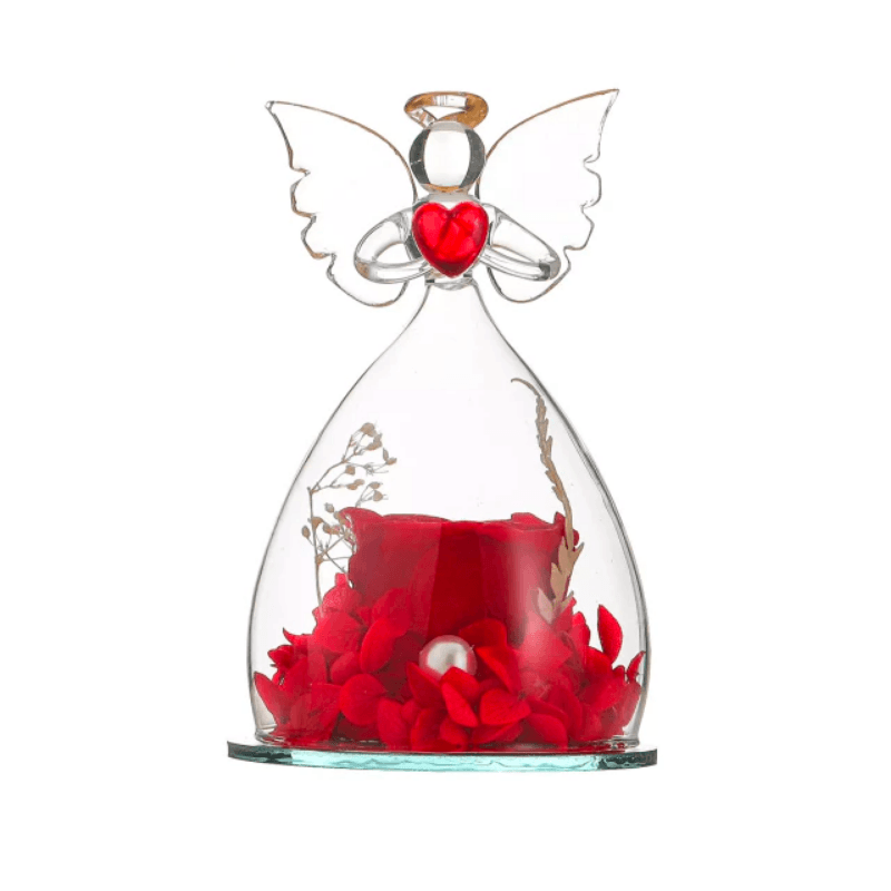 Preserved Rose Angel Dome – Elegant And Aesthetic Winter Gift-Flower Teddy Bear