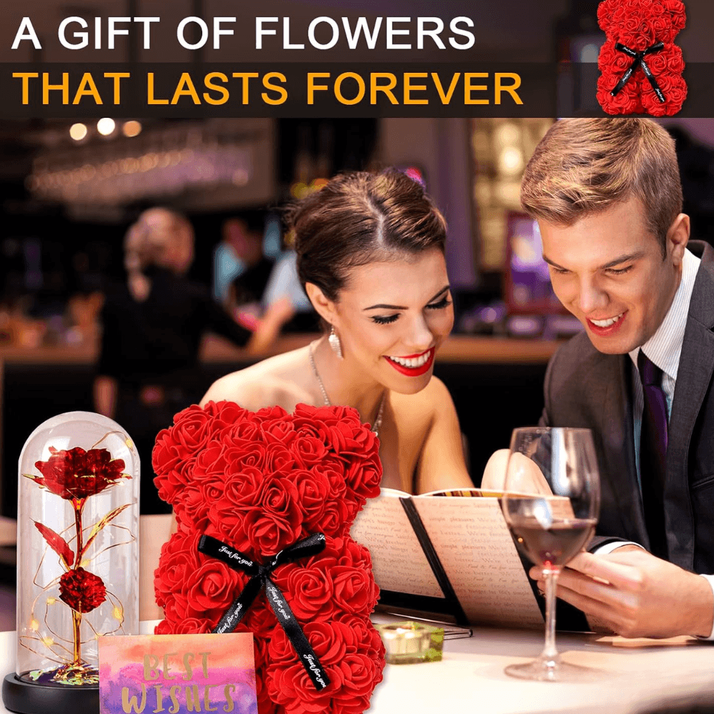 Faux Rose Teddy Bear - Timeless Gift For Every Occasion-Flower Teddy Bear