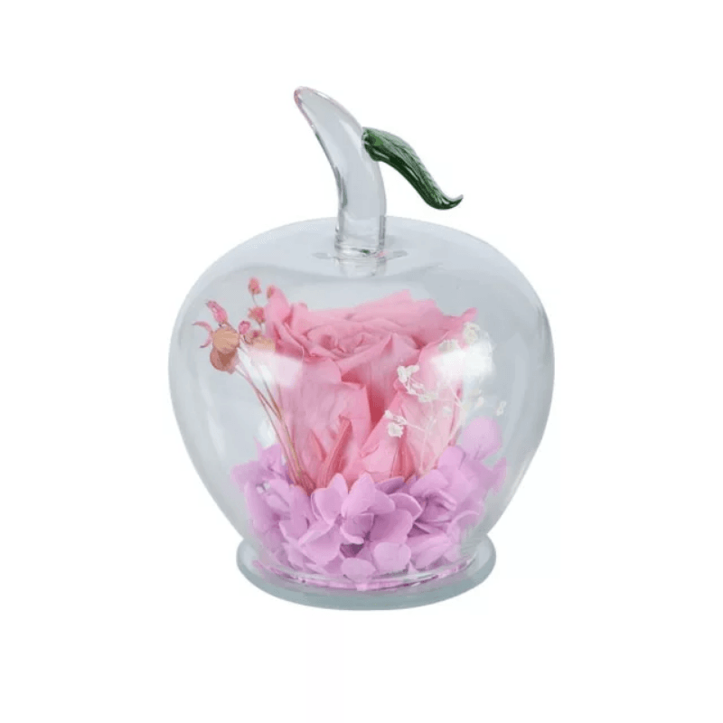 Preserved Rose Apple Glass Dome – Aesthetic And Timeless Elegance-Flower Teddy Bear
