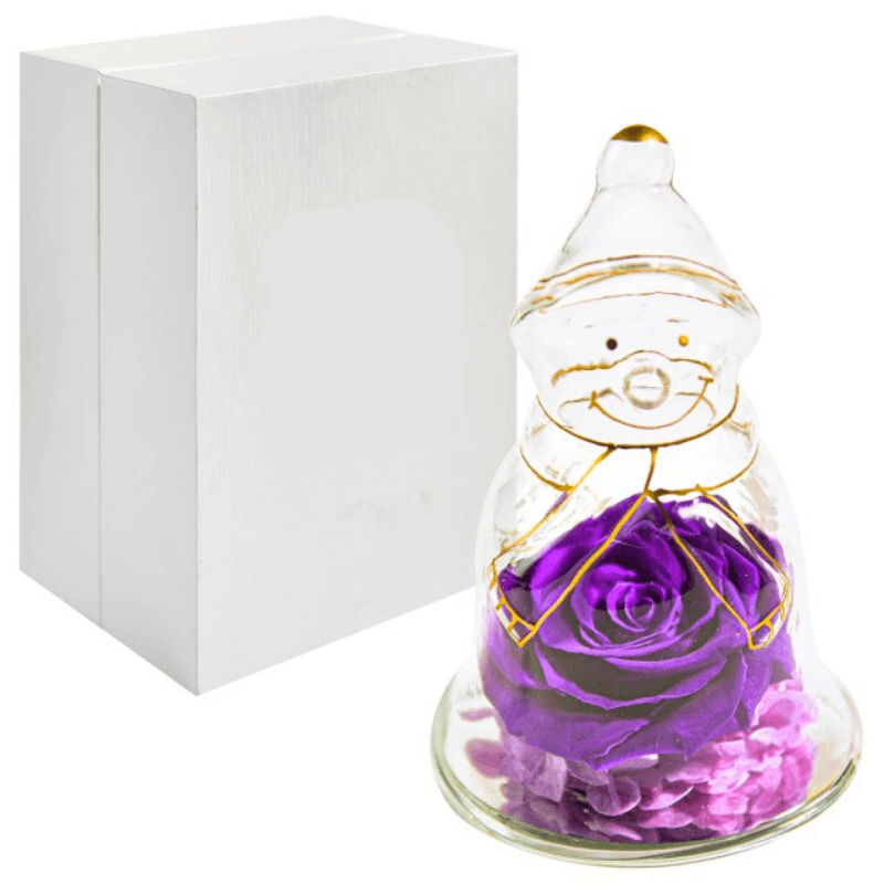 Preserved Rose Snowman Dome – Winter-Themed Floral Gift-Flower Teddy Bear