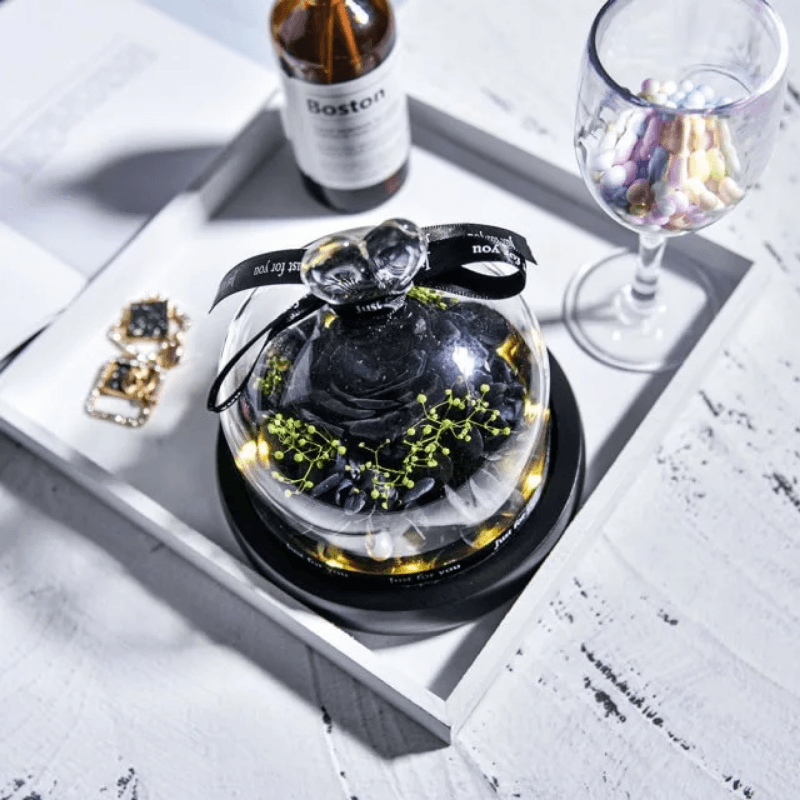 Mini Preserved Rose In Glass Dome-Flower Teddy Bear