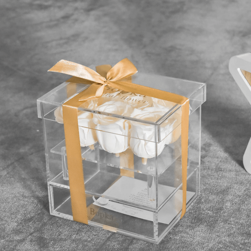 Acrylic Preserved Rose Box – Timeless Floral for Loved Ones - Flower Teddy Bear