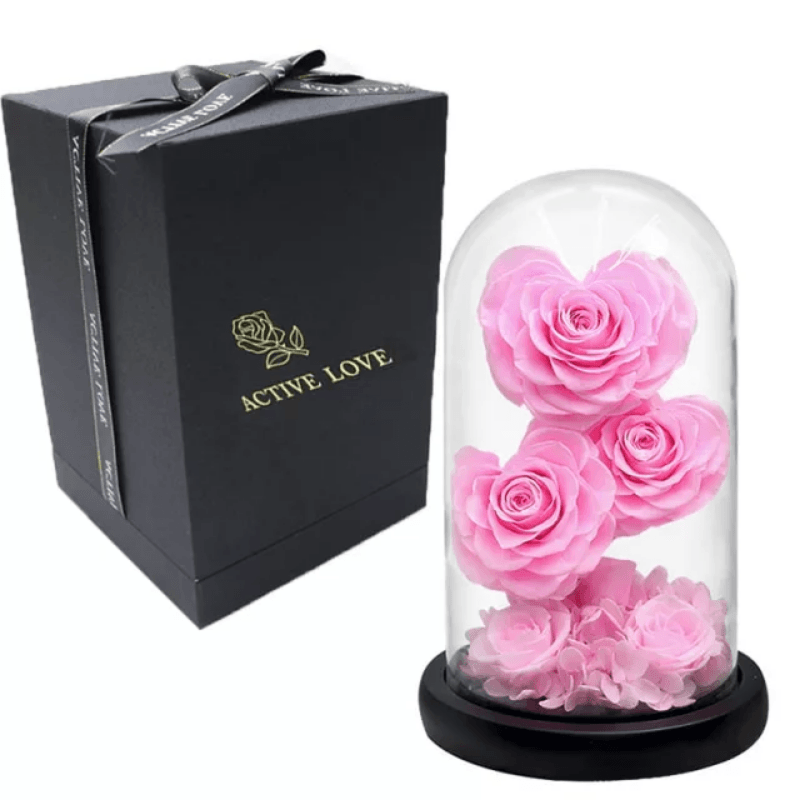 Heart-Shaped Roses in Dome – Timeless And Elegant Keepsake-Flower Teddy Bear