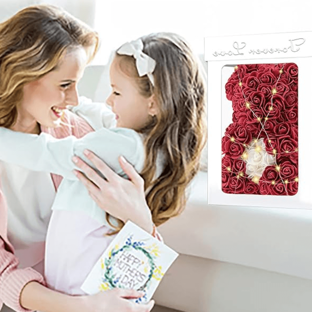 Rose Bear Gift - Handcraft Necklace Balloons And Card-Flower Teddy Bear