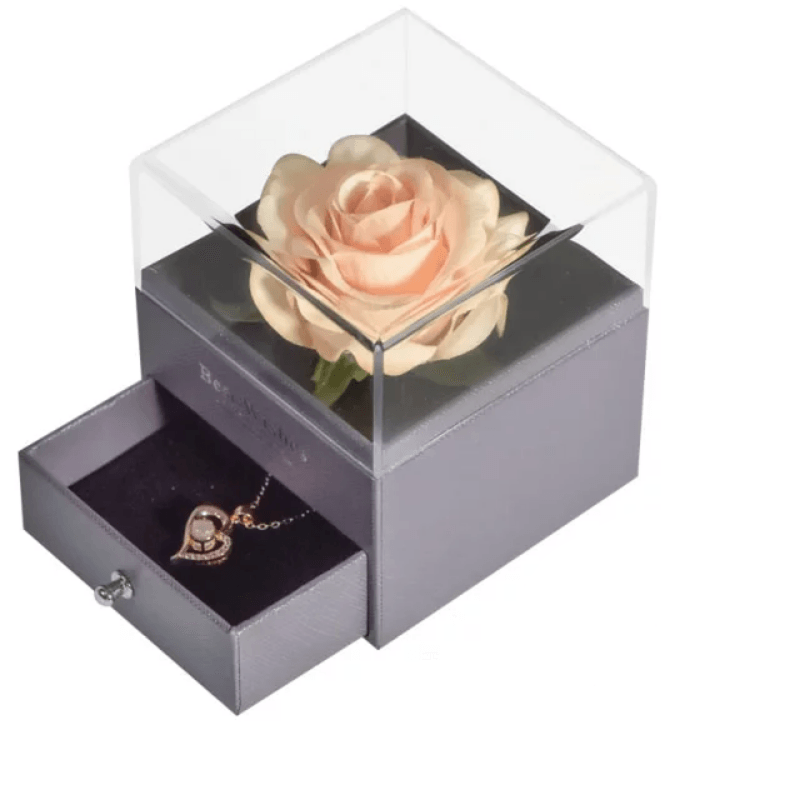 Acrylic Single Silk Rose Box – A Romantic Surprise - Flower Teddy Bear