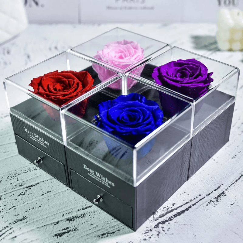Acrylic Single Rose Jewelry Box – Timeless Gift for Loved Ones - Flower Teddy Bear