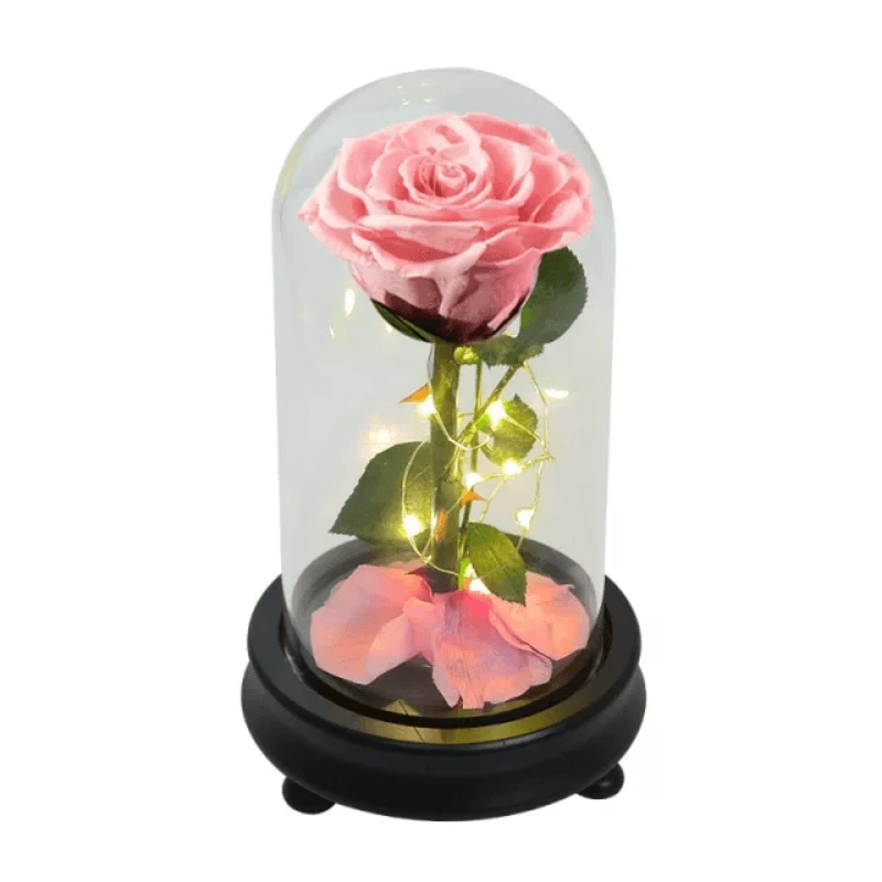 Forever Rose Glass Dome - Gift With Pine Wood Base-Flower Teddy Bear