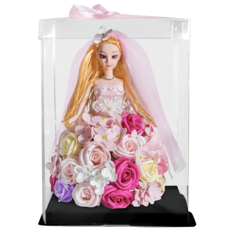 Princess Rose Display – Elegant Handmade Floral Gift-Flower Teddy Bear