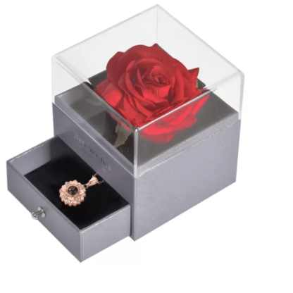 Acrylic Single Silk Rose Box – A Romantic Surprise - Flower Teddy Bear
