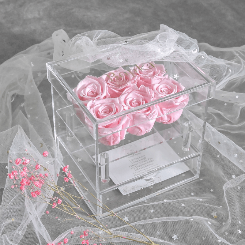 Acrylic Preserved Rose Box – Timeless Floral for Loved Ones-Flower Teddy Bear