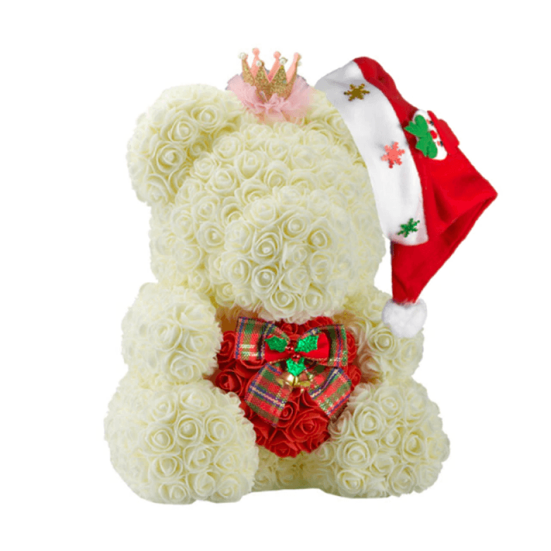 Christmas Bow Rose Bear – A Festive and Elegant Gift-Flower Teddy Bear
