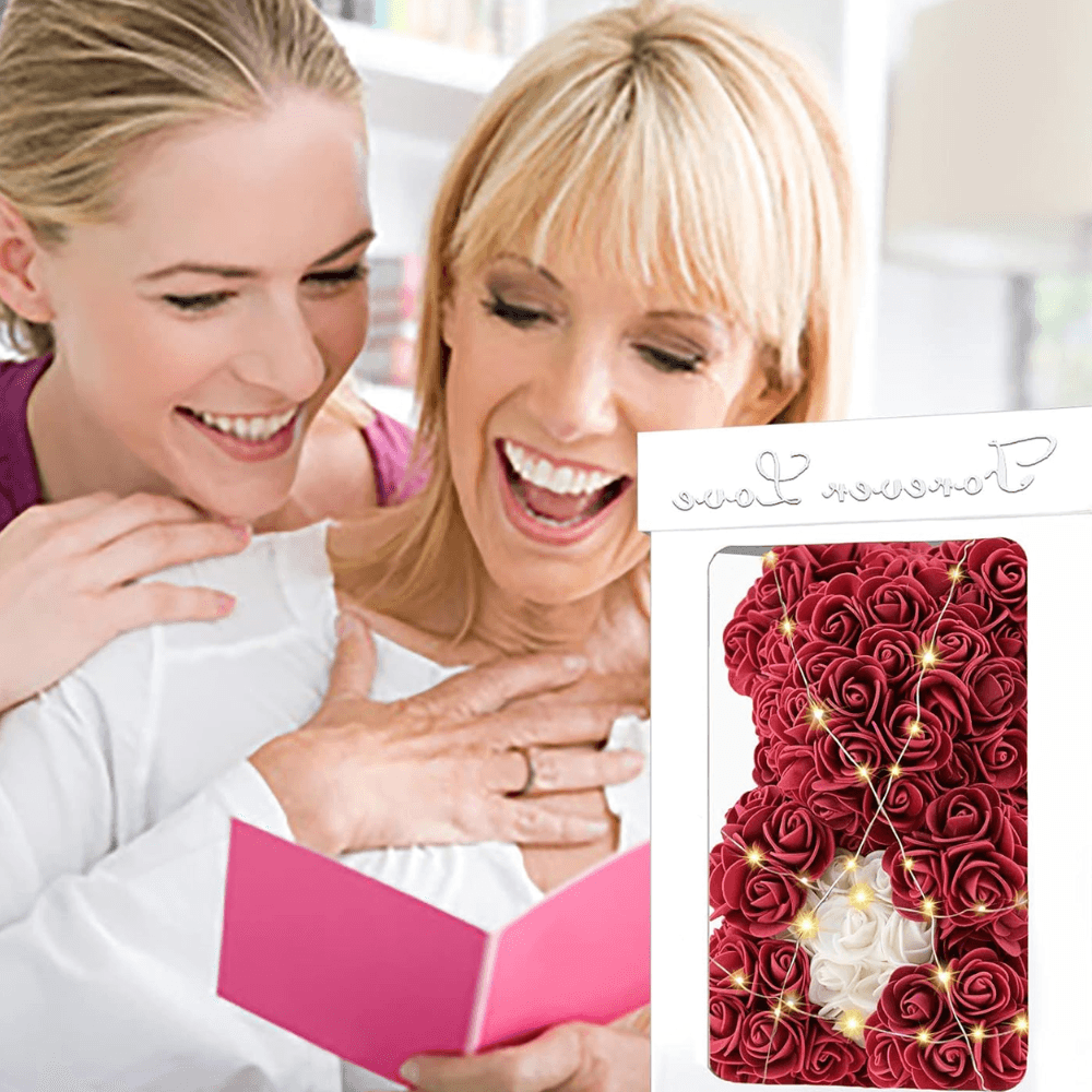 Rose Bear Gift - Handcraft Necklace Balloons And Card-Flower Teddy Bear