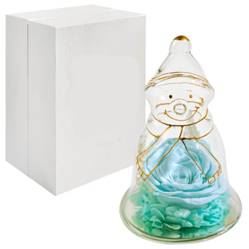 Preserved Rose Snowman Dome – Winter-Themed Floral Gift-Flower Teddy Bear