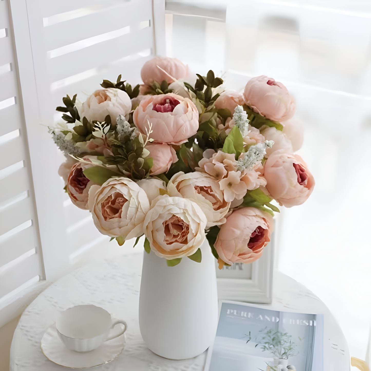 Decorative Peony Flower Arrangement With Full Blooms For Tabletop