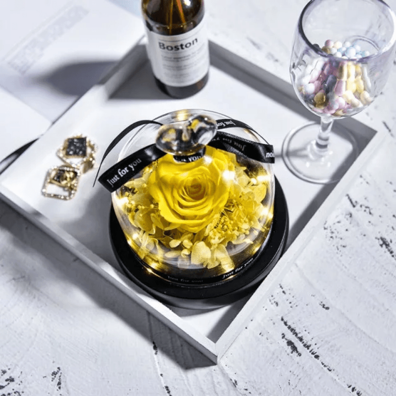 Mini Preserved Rose In Glass Dome-Flower Teddy Bear