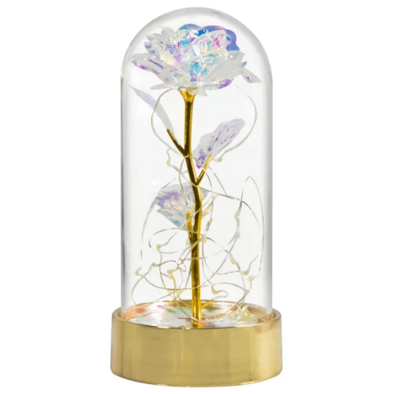 Gold Base Galaxy Rose Dome - An Eternal Flower With LED Lights-Flower Teddy Bear