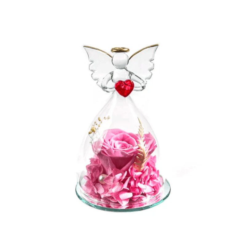 Preserved Rose Angel Dome – Elegant And Aesthetic Winter Gift-Flower Teddy Bear