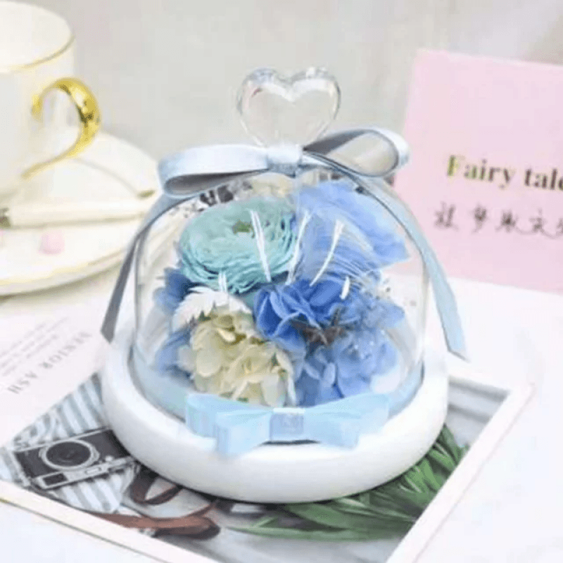 Mini Preserved Rose Bouquet Dome-Flower Teddy Bear