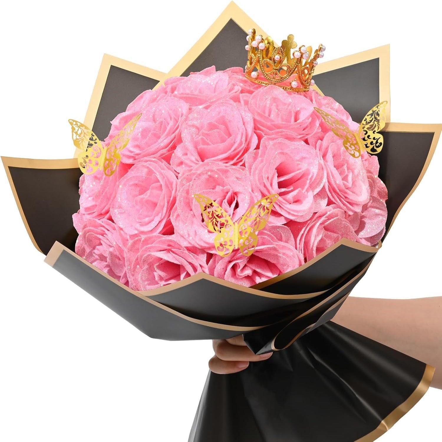 Glitter Bouquet with Crown, Butterfly-Flower Teddy Bear