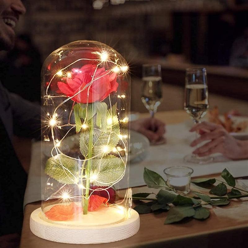 Glass Dome Rose Display-Flower Teddy Bear