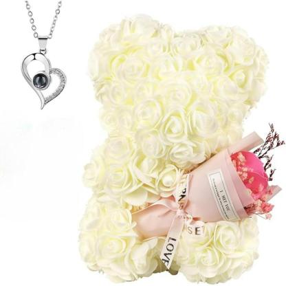 Artificial Rose Bear – Decorative Gift With Keepsake Pendant-Flower Teddy Bear