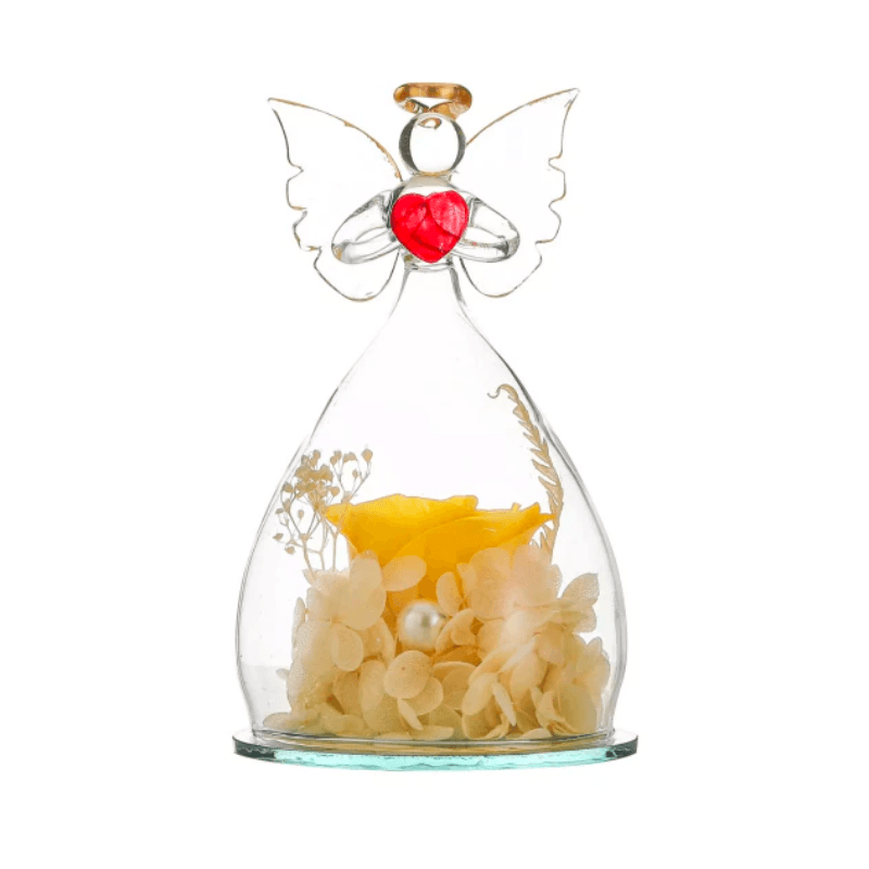 Preserved Rose Angel Dome – Elegant And Aesthetic Winter Gift-Flower Teddy Bear