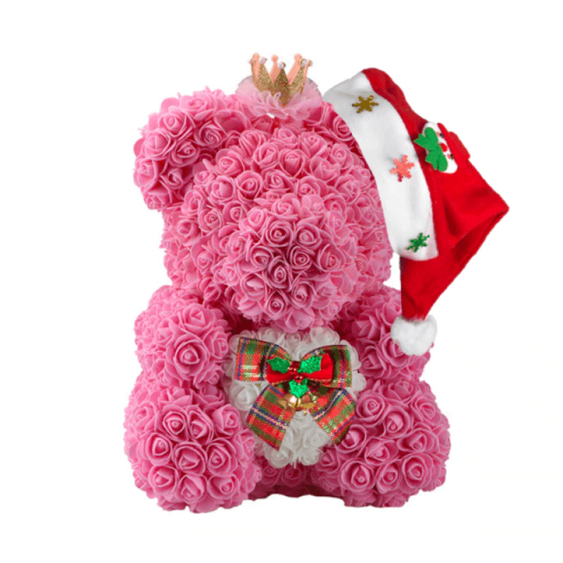 Christmas Bow Rose Bear – A Festive and Elegant Gift-Flower Teddy Bear
