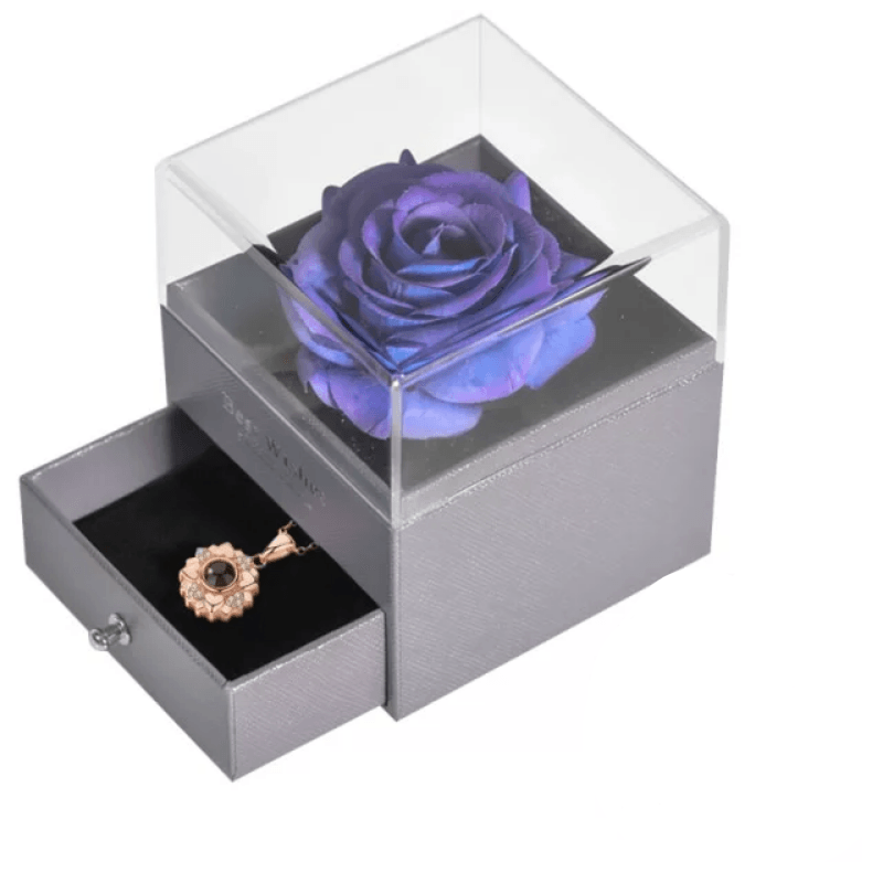 Acrylic Single Silk Rose Box – A Romantic Surprise - Flower Teddy Bear