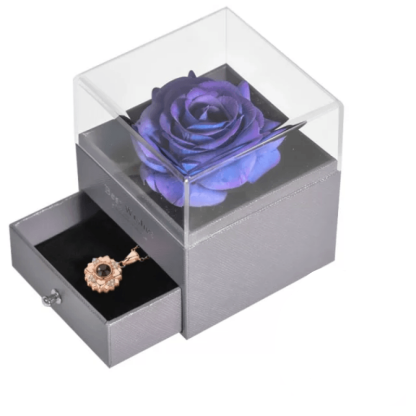 Acrylic Single Silk Rose Box – A Romantic Surprise - Flower Teddy Bear