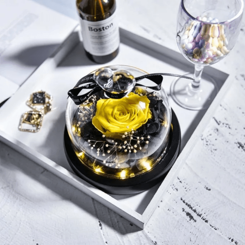 Mini Preserved Rose In Glass Dome-Flower Teddy Bear