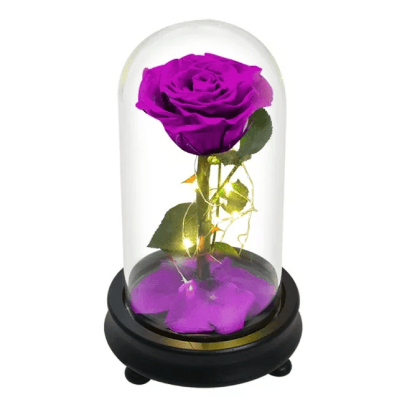 Forever Rose Glass Dome - Gift With Pine Wood Base-Flower Teddy Bear