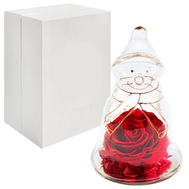 Preserved Rose Snowman Dome – Winter-Themed Floral Gift-Flower Teddy Bear