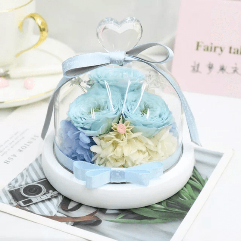 Mini Preserved Rose Bouquet Dome-Flower Teddy Bear
