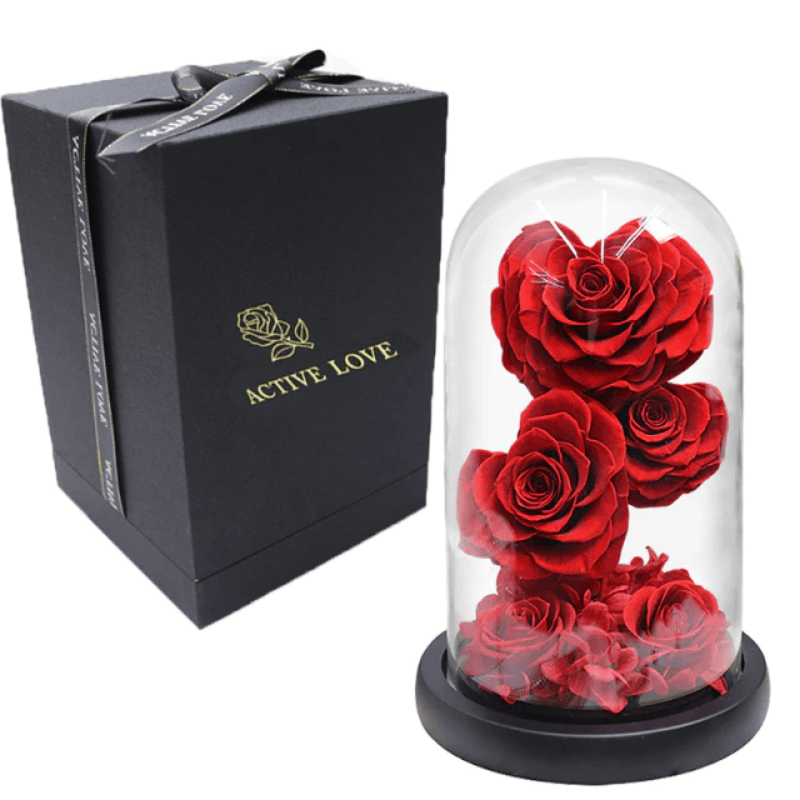 Heart-Shaped Roses in Dome – Timeless And Elegant Keepsake-Flower Teddy Bear