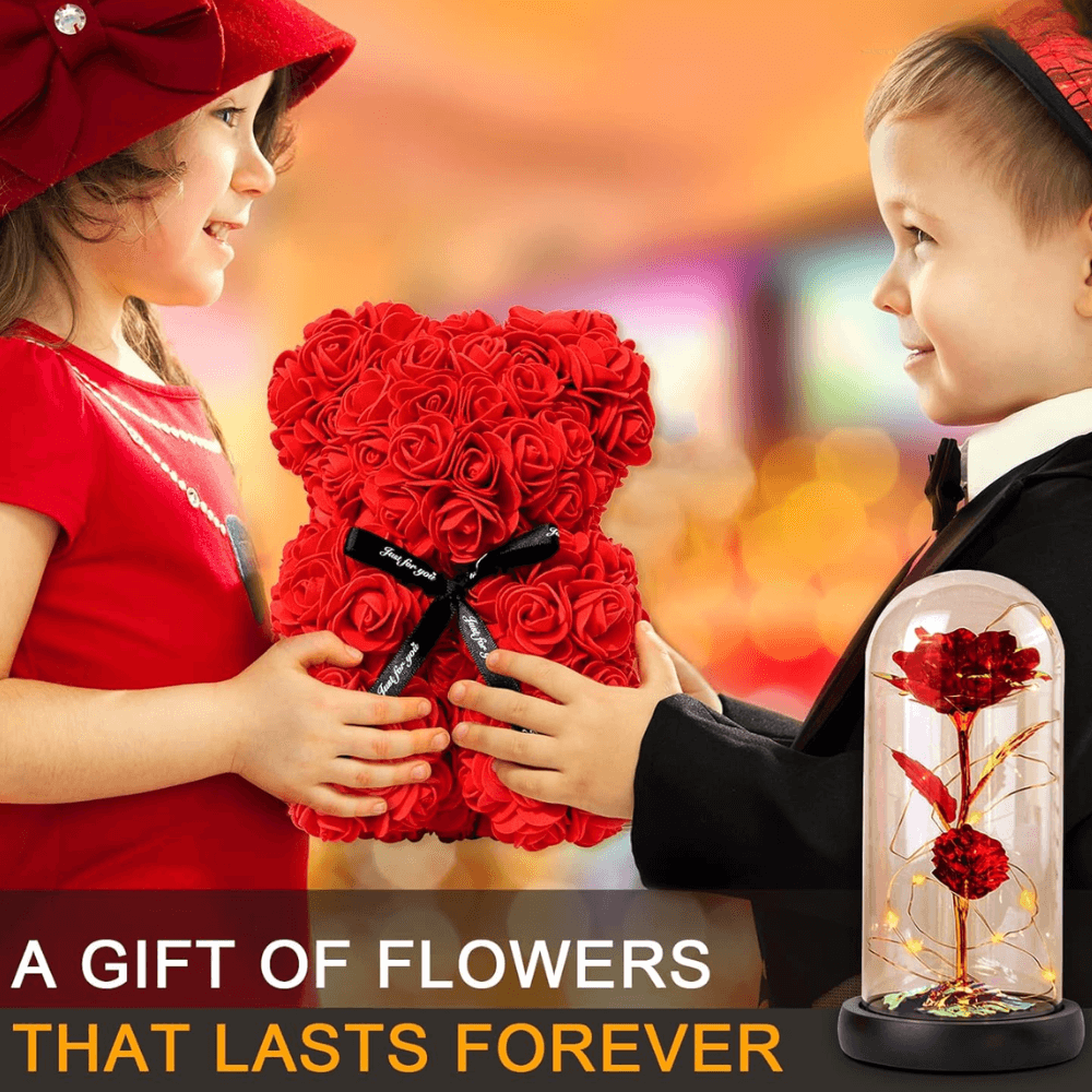 Faux Rose Teddy Bear - Timeless Gift For Every Occasion-Flower Teddy Bear