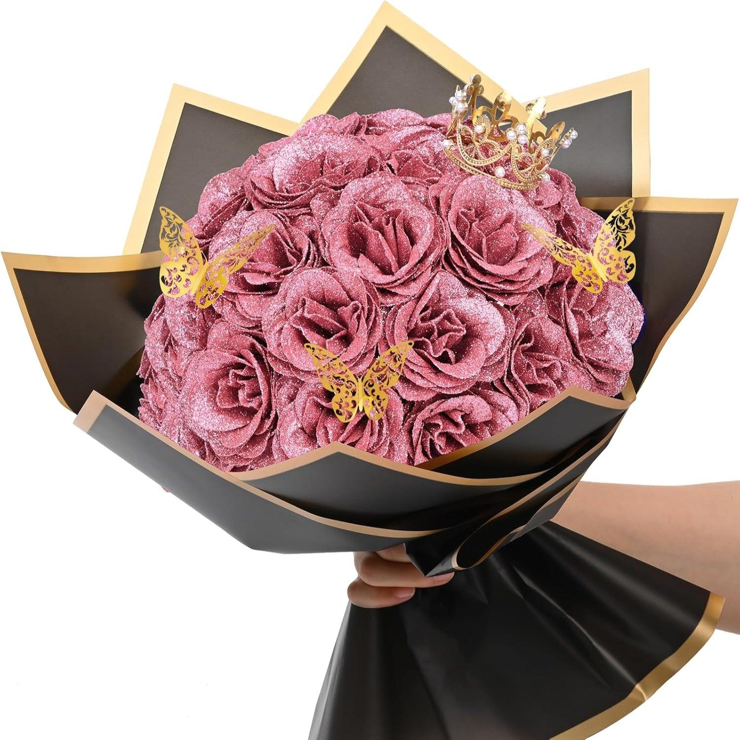 Glitter Bouquet with Crown, Butterfly-Flower Teddy Bear