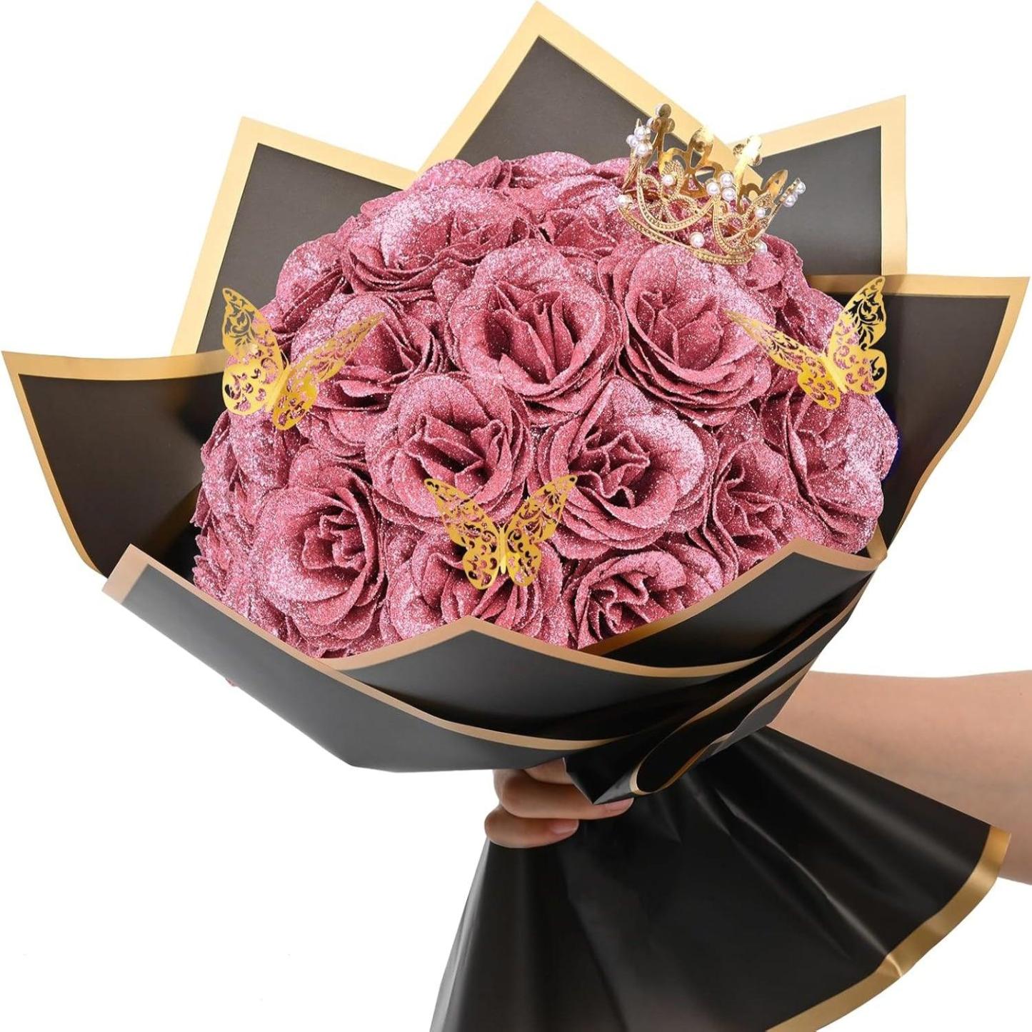 Glitter Bouquet with Crown, Butterfly-Flower Teddy Bear