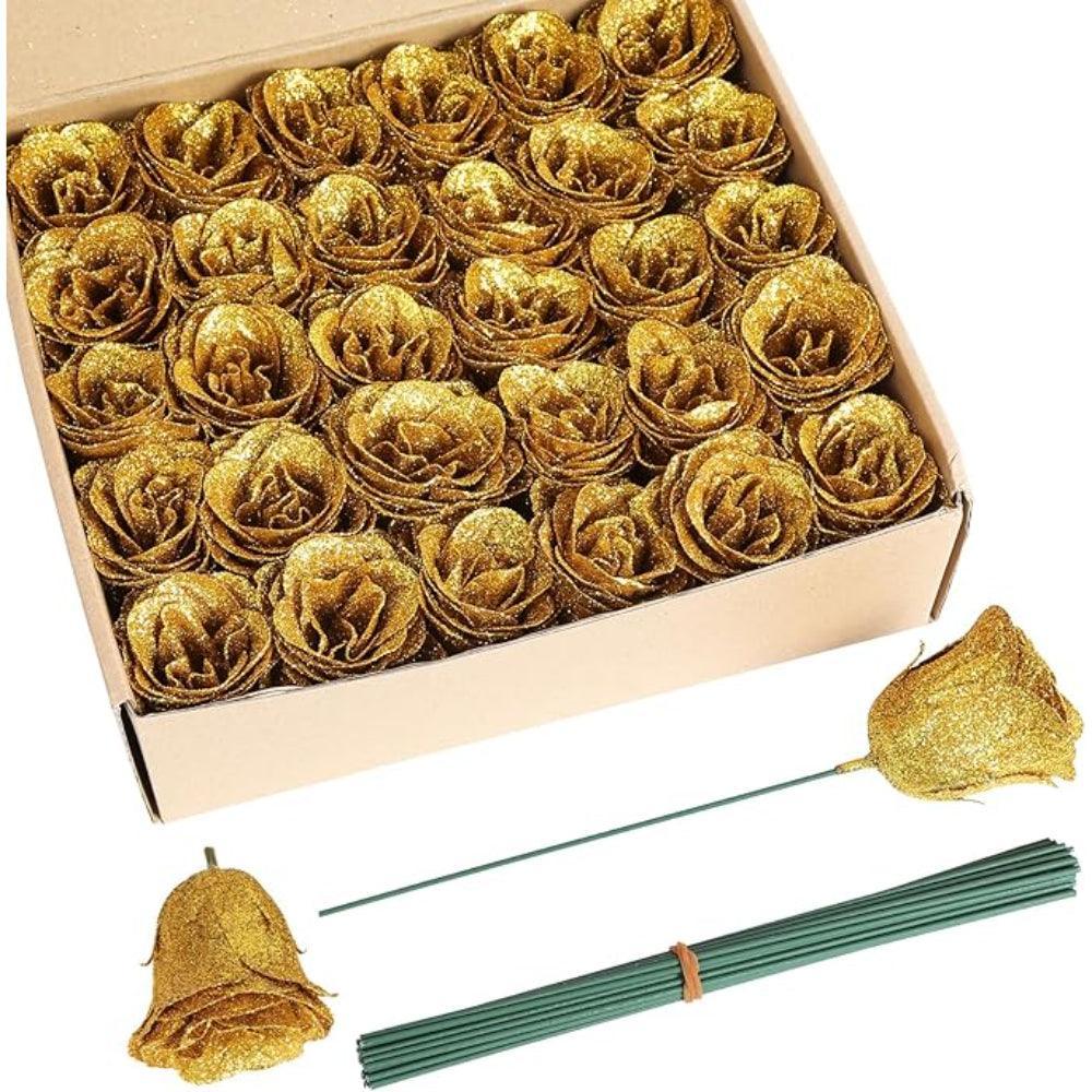 Glitter Artificial Rose Set-Flower Teddy Bear