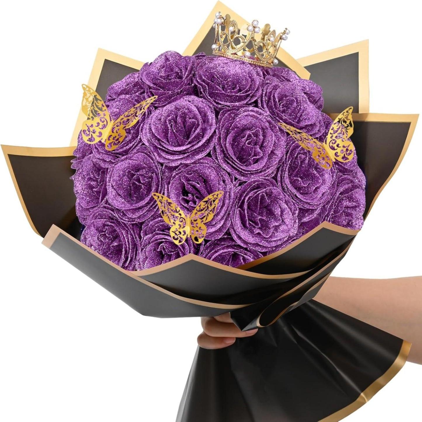 Glitter Bouquet with Crown, Butterfly-Flower Teddy Bear